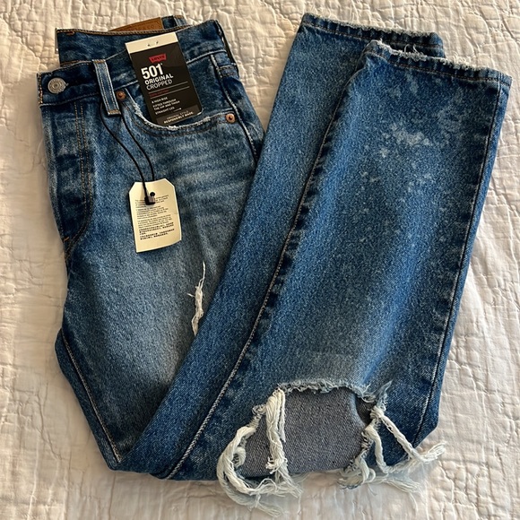 NWT Levi’s 501 Original Cropped Jeans in Athens Ranks Rigid Cotton - Picture 7 of 14